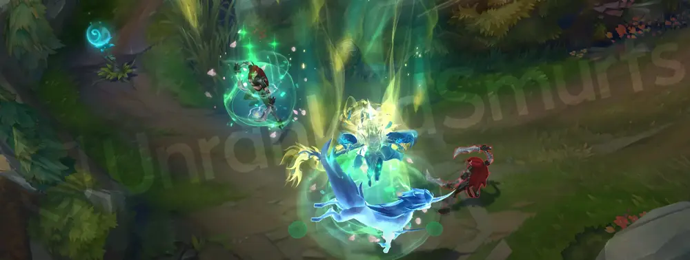 Immortal Journey Soraka R ultimate with a slow-motion unicorn silhouette and blue-purple wave