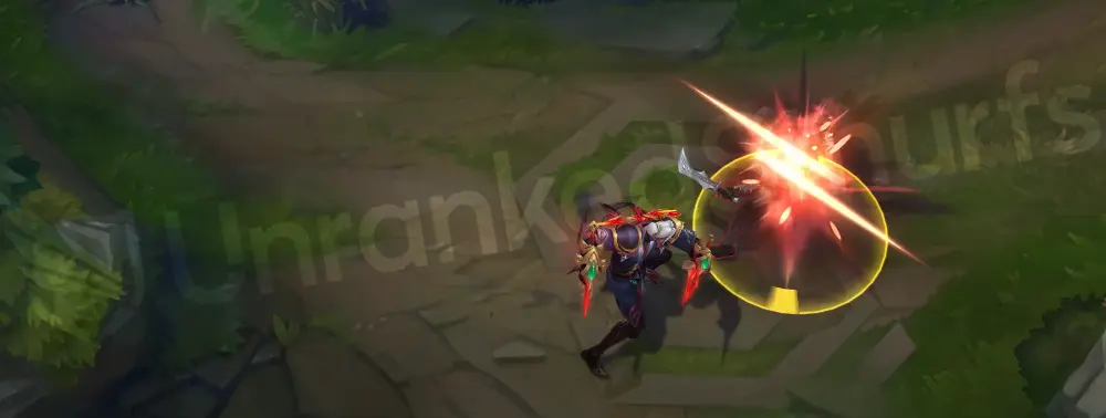 Immortal Journey Zed basic attack animation with red shuriken trails and yellow spark accents