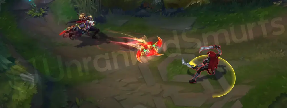 Immortal Journey Zed Q part 1 with red blade slash and yellow energy accents
