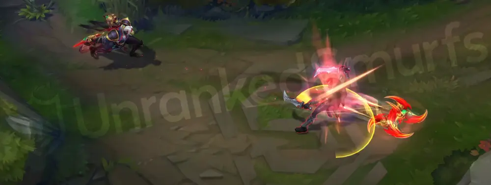 Immortal Journey Zed Q part 2 showing thrown shuriken with red glow