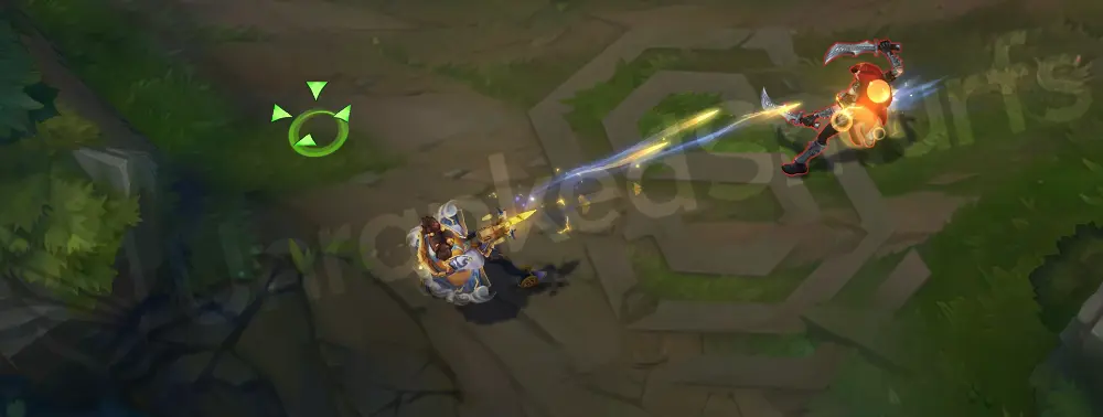 Immortal Journey Zeri Q - electric shot with blue-and-yellow trail and cloud-shaped sparks