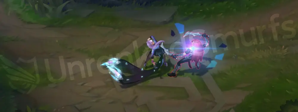 K/DA ALL OUT Evelynn basic attack animation with cyan diamond shards and purple claw trails
