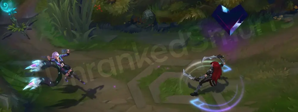 K/DA ALL OUT Evelynn W - charm effect with a floating purple heart and sparkles