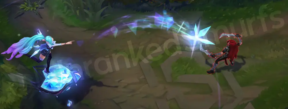 K/DA ALL OUT Seraphine Q - note projectile with cyan stars and glimmer