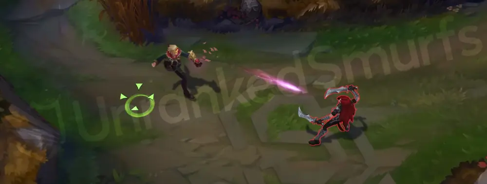 Masque of the Black Rose Ezreal basic attack with a pink projectile leaving a faint rose-petal trail
