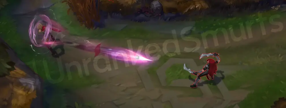 Masque of the Black Rose Ezreal Q - Mystic Shot as a sharp pink bolt with thorny accents
