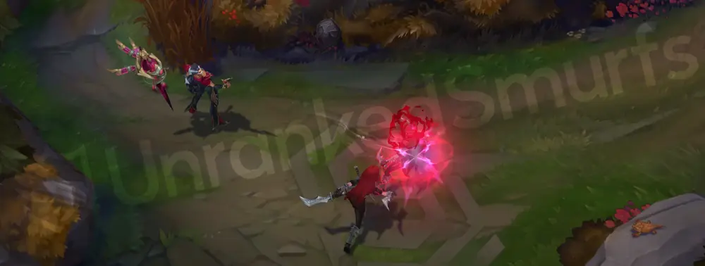 Masque of the Black Rose Renata Glasc basic attack with pink-gold chemtrail and scattered rose petal sparks