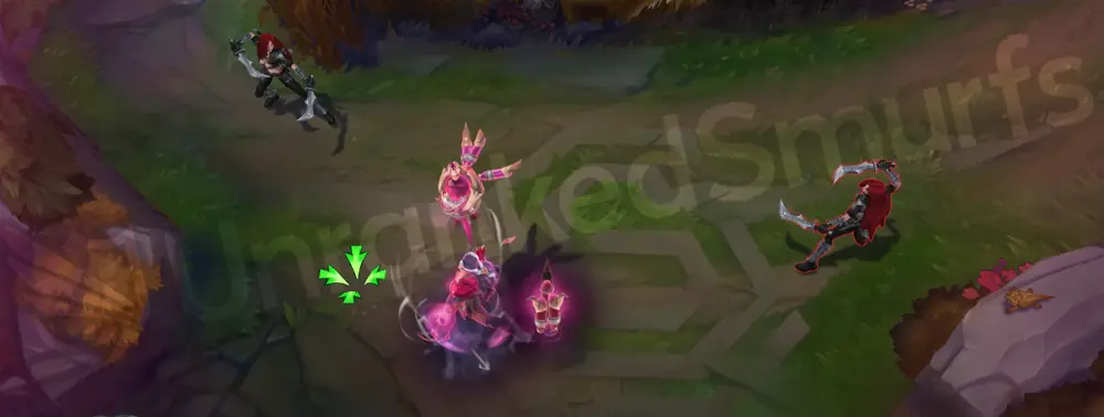 Masque of the Black Rose Renata Glasc W activation with elegant pink aura and subtle gold detailing