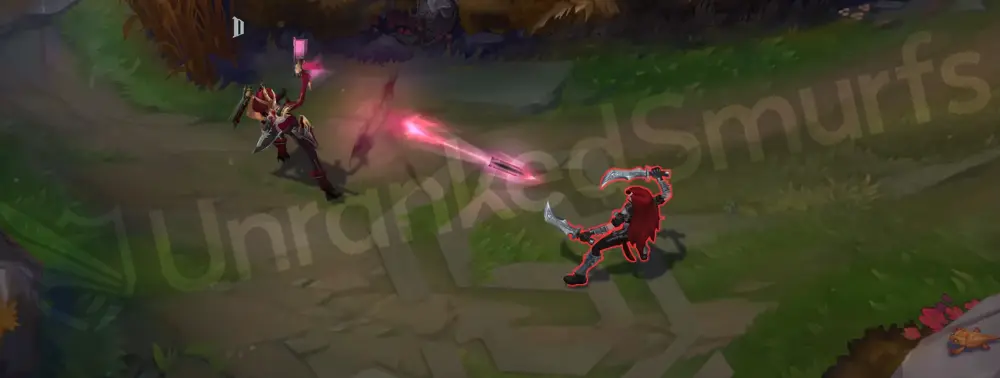 Masque of the Black Rose Samira basic attack with bright pink muzzle flash and faint petal flecks