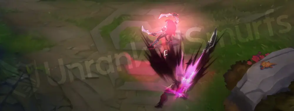 Masque of the Black Rose Samira Q - follow-up shot with bright pink spark and dark purple afterglow