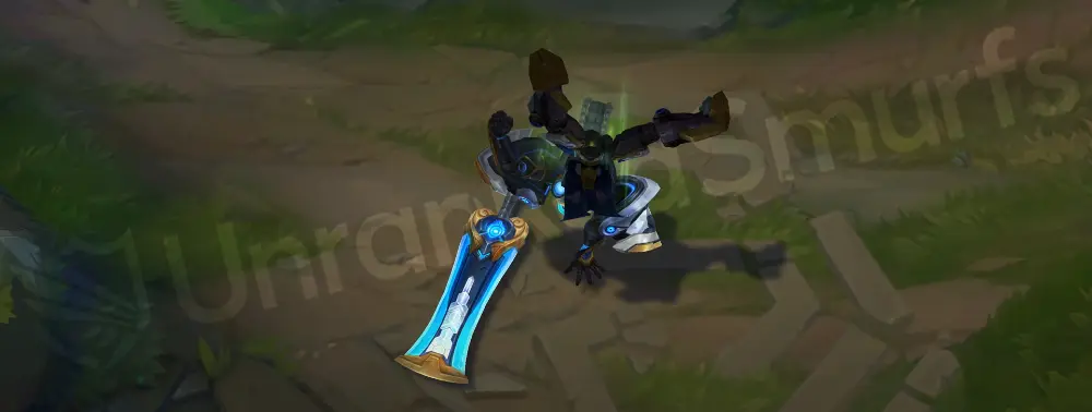 Mecha Kingdoms Garen emote/taunt with visor glow and armored pose