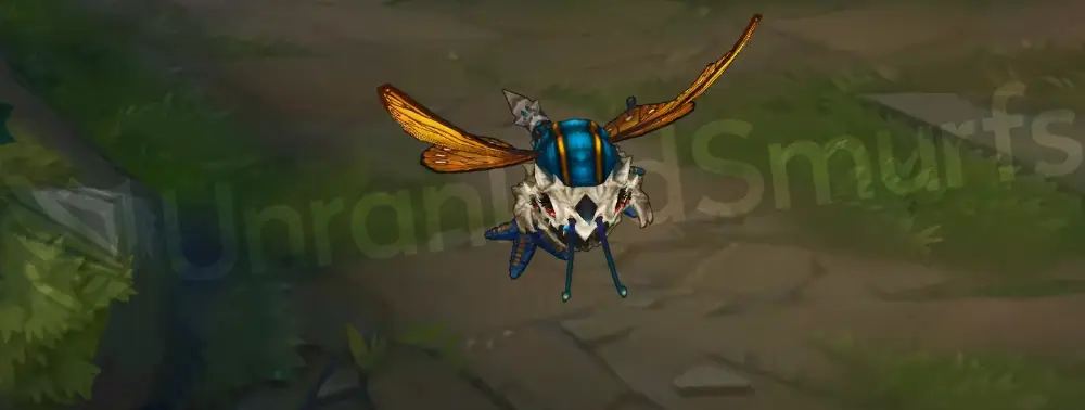 Monarch Kog'Maw in-game overview from the front and side, showing orange butterfly wings, black-blue carapace, and curled antennae