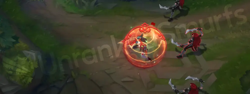Mythmaker Sivir E - Spell Shield forming a circular red-and-gold talisman shield