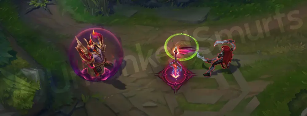 Nightbringer Jarvan IV E part 1 - Demacian Standard rising with obsidian pole, crimson banner, and curling flames