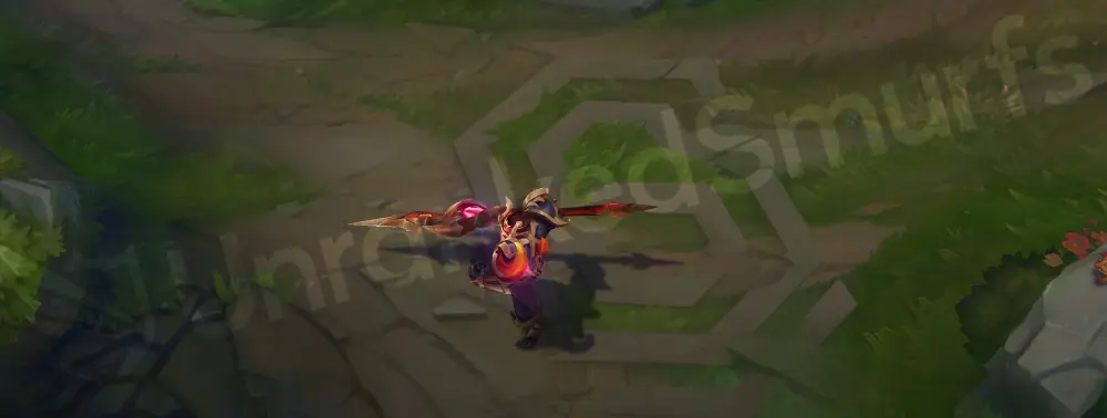 Nightbringer Jarvan IV emote pose with glowing red eyes and spear flourish