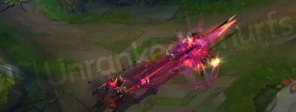 Nightbringer Jarvan IV Q - Dragon Strike, a spear thrust carving a red and pink infernal trail