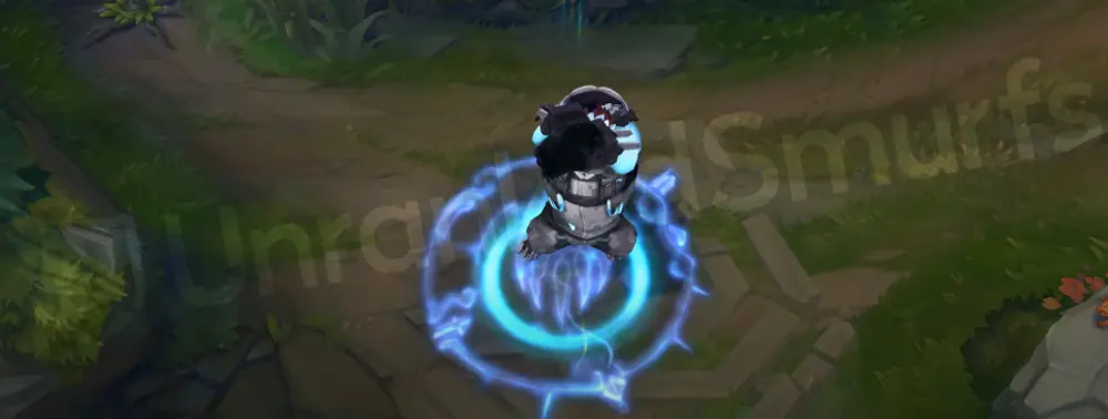 Northern Storm Volibear recall animation frame with a tactical stance and cold blue particles