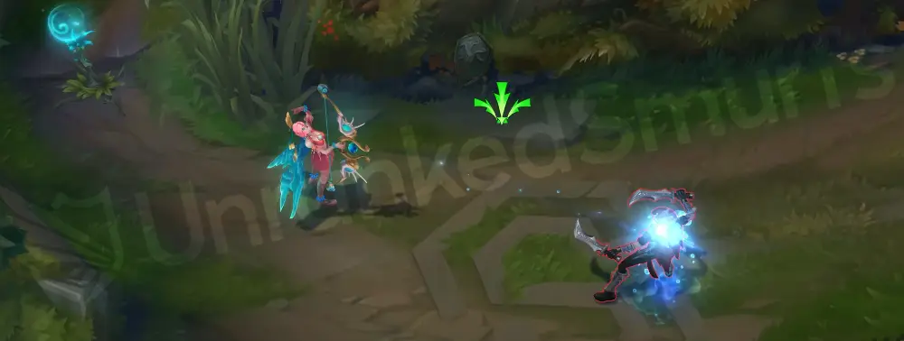 Ocean Song Ashe basic attack with blue, watery arrow trail and soft splash impact