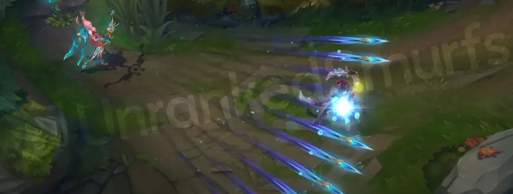 Ocean Song Ashe W – Volley firing a fan of translucent aqua arrows with splashy tips