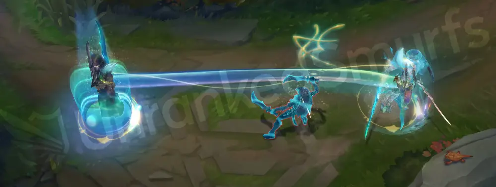 Ocean Song Yone E - spirit form dash with translucent aqua afterimage and trailing bubbles