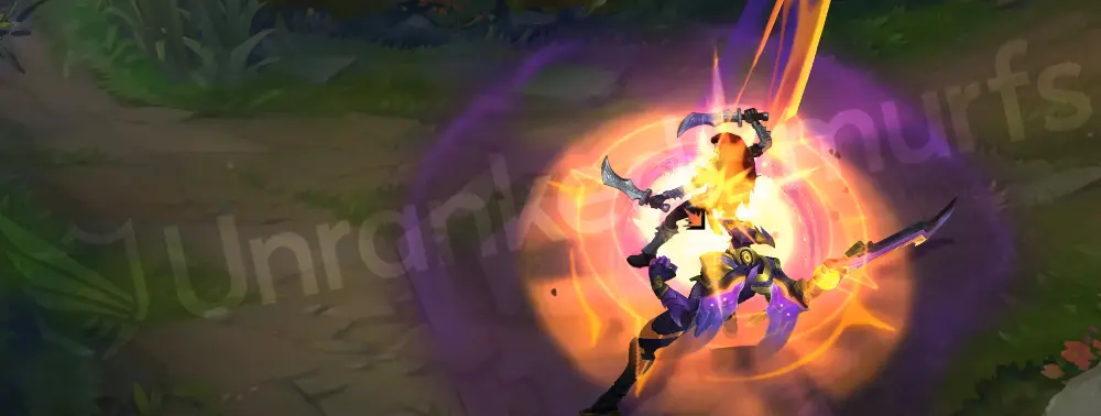 Odyssey Aatrox Q - The Darkin Blade third cast slam with a bright orange impact burst and violet edge
