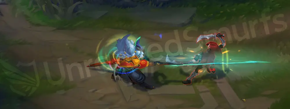 Odyssey Yasuo Q - Steel Tempest first cast with a short neon-green and orange slash arc from the tech sword