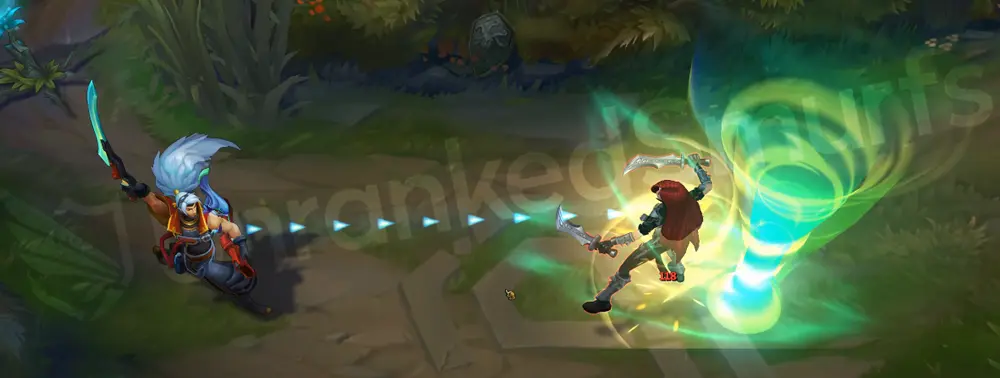 Odyssey Yasuo Q - Steel Tempest third cast tornado as a swirling green-orange plasma cyclone