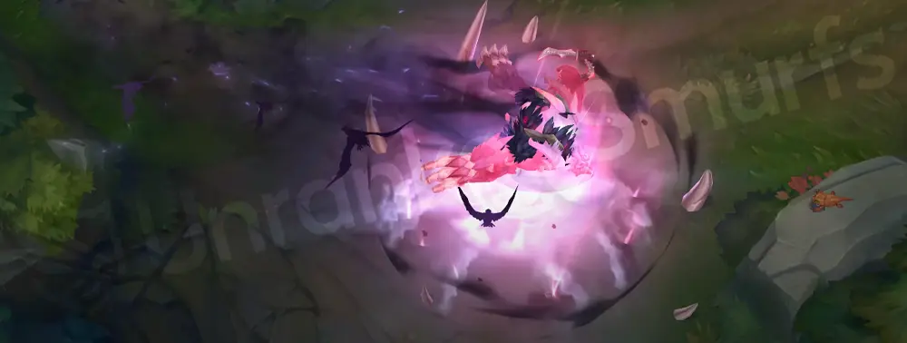 Old God Malphite R - Unstoppable Force impact ring with a violet shockwave and jagged bone spikes