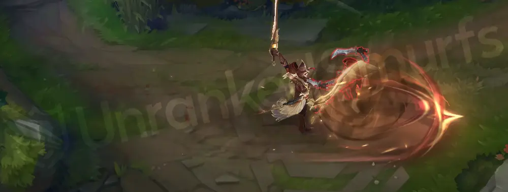 Peacemaker High Noon Yone Q3 - tornado launch with violet wind funnel and gold sparks