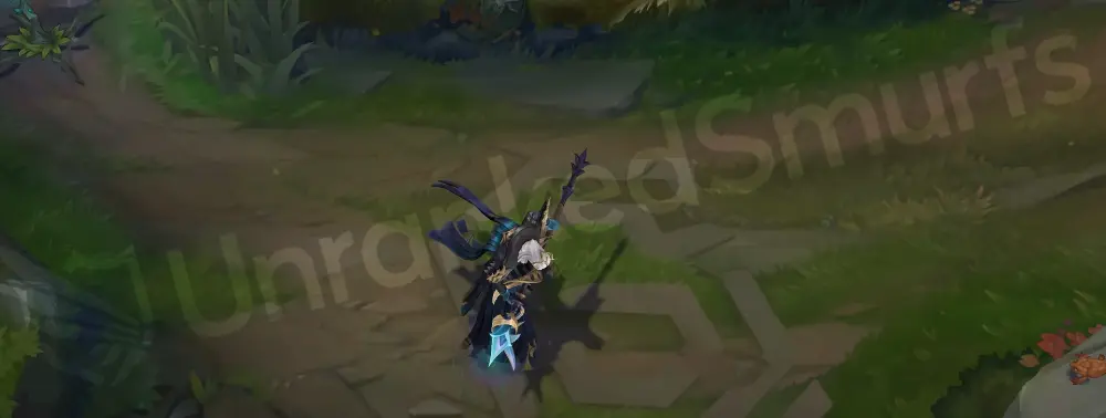 Pentakill III: Lost Chapter Karthus emote or joke animation posing like a metal frontman, lifting the staff like a microphone