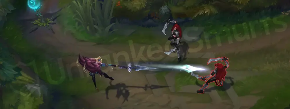 Pentakill III: Lost Chapter Kayle E - Starfire Spellblade empowered strike with blazing orange edge, first frame