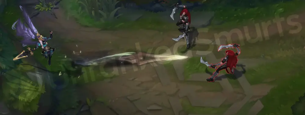 Pentakill III: Lost Chapter Kayle Q - Radiant Blast launched with a searing red-orange trail