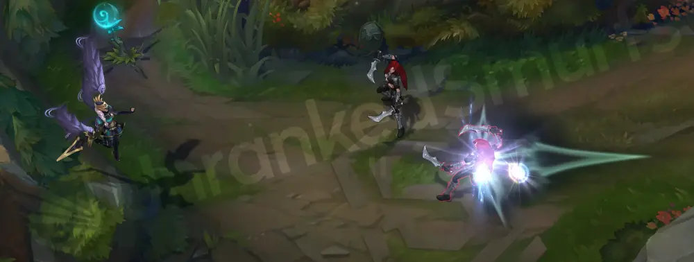 Pentakill III: Lost Chapter Kayle Q impact with a bright molten flare