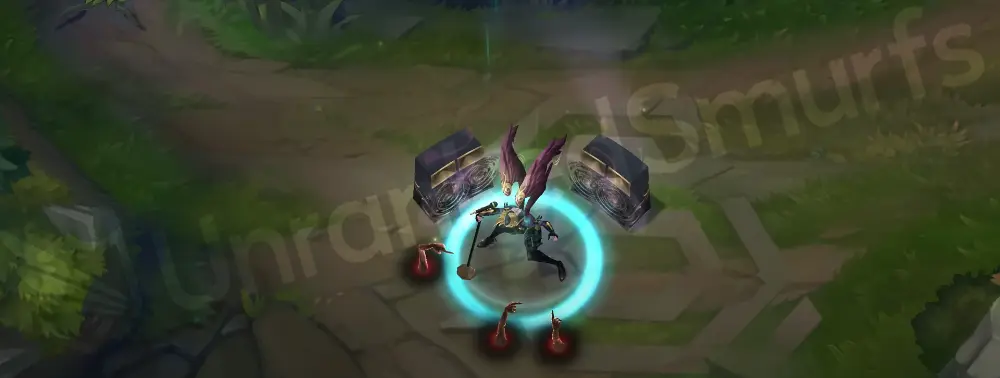 Pentakill III: Lost Chapter Kayle custom recall performing a fiery guitar solo before taking off