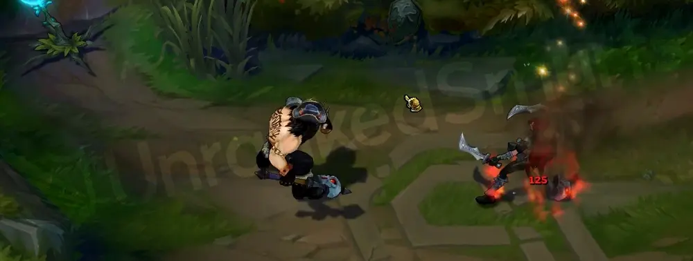 Pentakill Olaf E - Reckless Swing impact with red flare and ember sparks