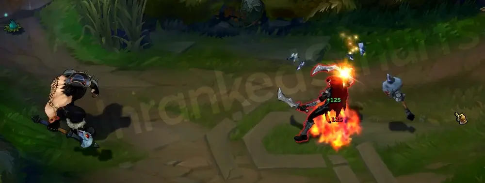 Pentakill Olaf Q - Undertow throw with a fiery red trail and glowing drumstick axe