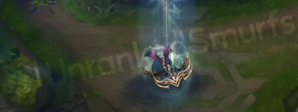 Pentakill Sona recall animation start with purple-red musical energy gathering around the etwahl