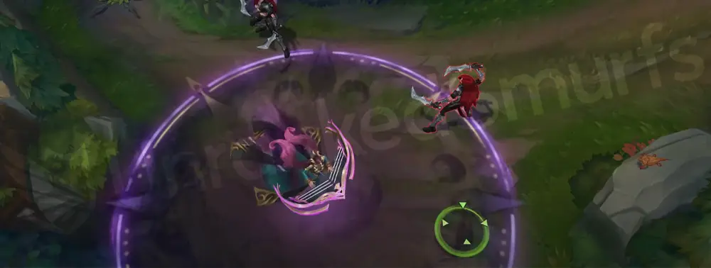 Pentakill Sona recall animation while E aura is active, leaving crimson speed lines and purple trails