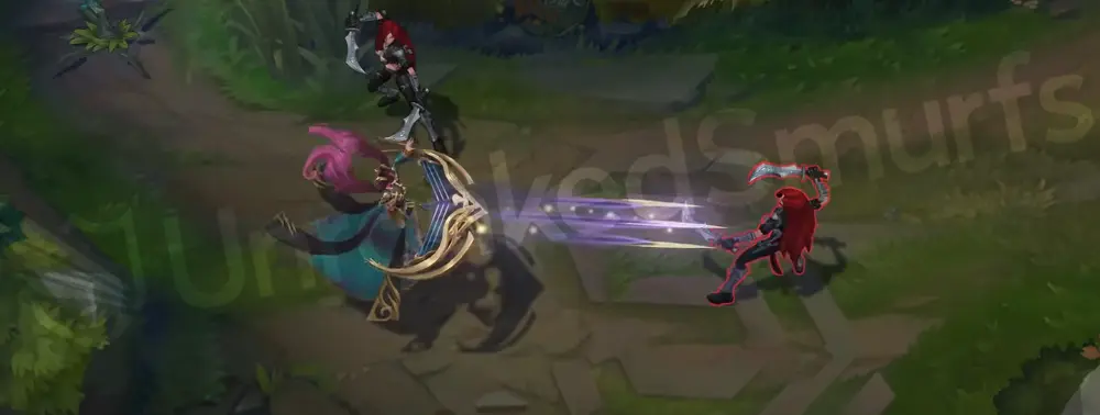 Pentakill Sona recall animation mid-channel with E aura, featuring dark purple swirls and chain-styled accents