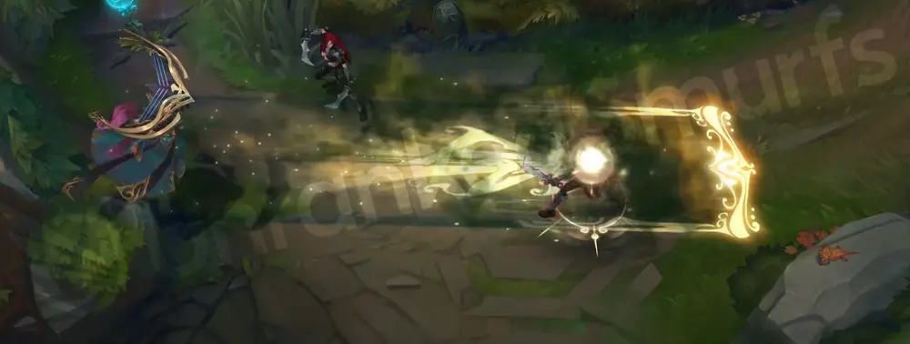 Pentakill Sona recall animation with R-flavored visual burst, sending out a darker purple shockwave