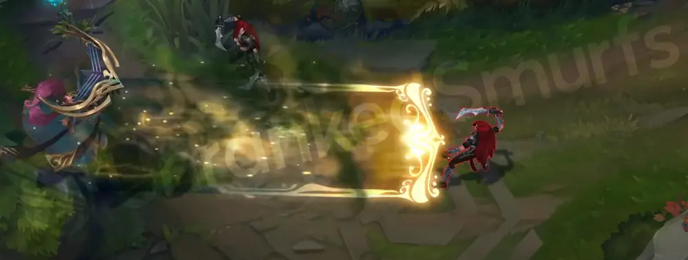 Pentakill Sona recall animation full-frame with crimson and black notes flaring around her