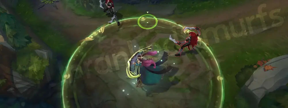 Pentakill Sona W - Aria of Perseverance with a crimson shield pulse and chain-like visual accents