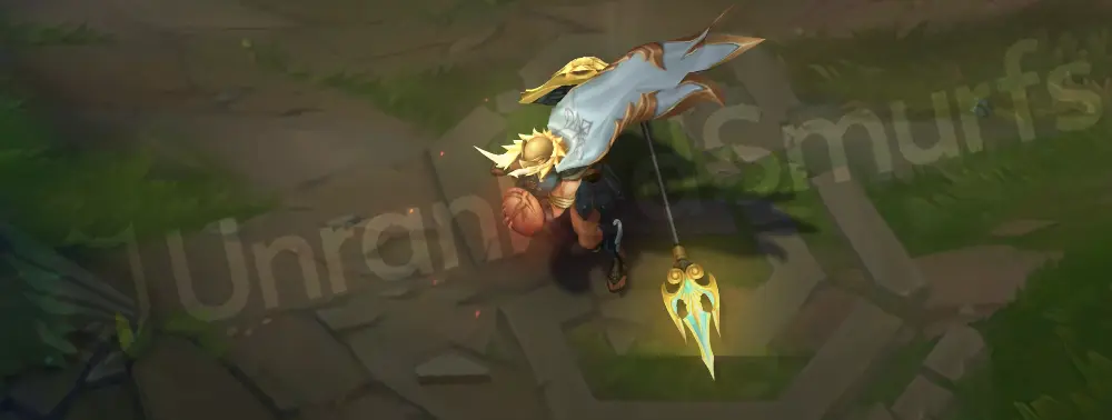 Perseus Pantheon emote pose showing a proud stance with spear and lion shield