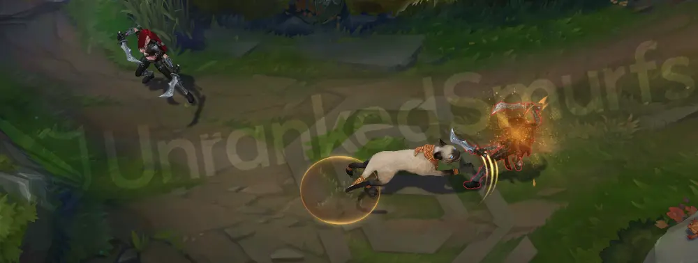 Pharaoh Nidalee cougar-form basic attack swipe on a minion