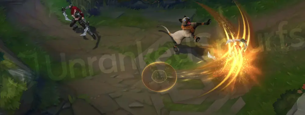 Pharaoh Nidalee E - Primal Surge cast with subtle gold-teal glow