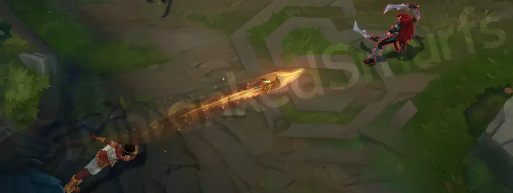Pharaoh Nidalee Q - Javelin Toss flying forward with bright, clean trail
