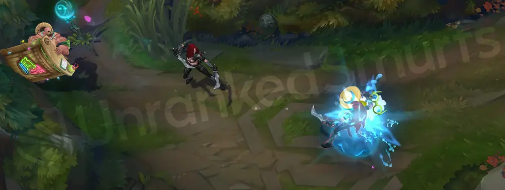 Pool Party Braum Q follow-up impact with bright blue splash and tropical accent particles