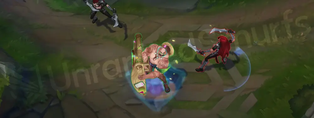 Pool Party Braum W - Stand Behind Me leap with a surfing splash trail and soft tropical glow on arrival