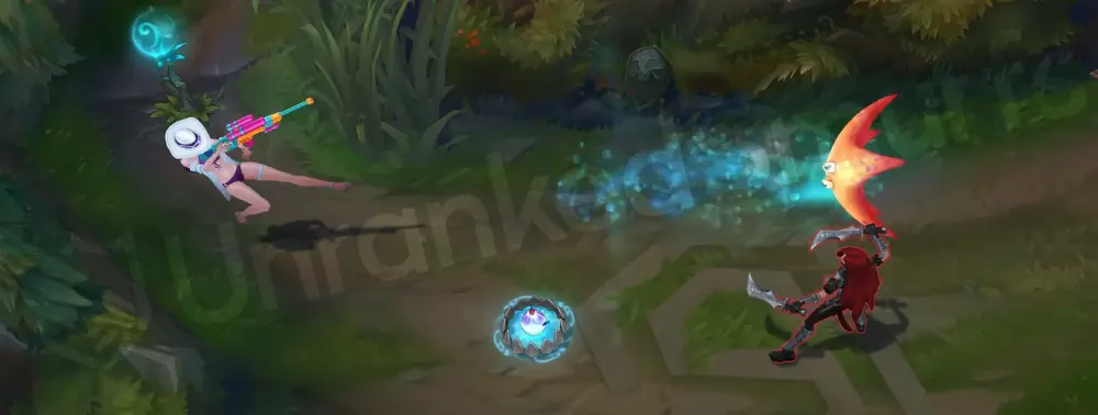 Pool Party Caitlyn E - 90 Caliber Net fires a water jet to propel her backward with teal spray (part 1)