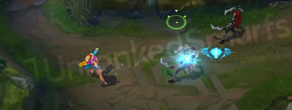Pool Party Miss Fortune basic attack with water pistol shots leaving bright blue splashes